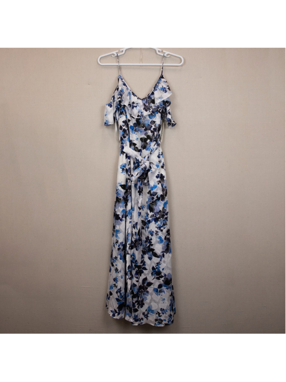 Eliza J white and blue floral chiffon maxi dress NWT-14W